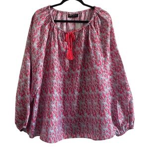 Lane Bryant Pink Floral Boho Peasant Top Tassel Tie NWT Size 20
